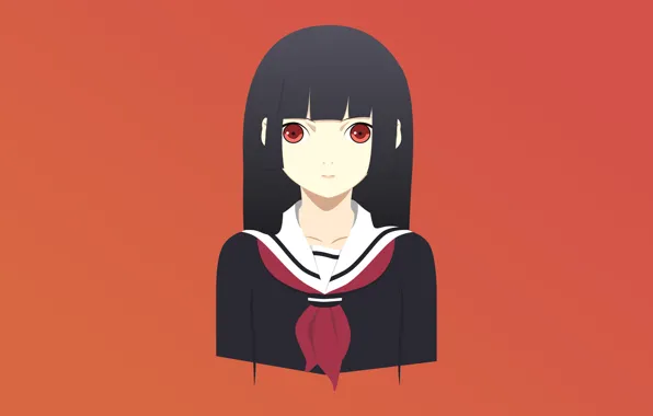 Девушка, аниме, Girl, красные глаза, Anime, школьная форма, Enma Ai, Энма Ай