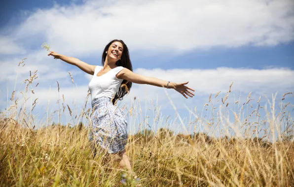 Картинка поле, лето, девушка, природа
