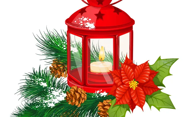 Украшения, елка, Новый Год, фонарь, шишки, New Year, Happy