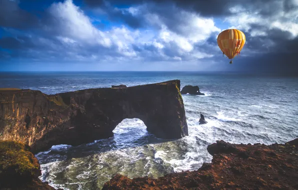 Картинка океан, скалы, шар, воздушный, воздухоплавание, photo, photographer, Andrés Nieto Porras