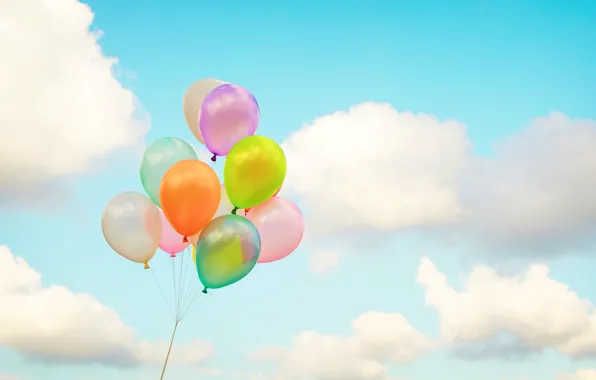 Лето, небо, солнце, счастье, воздушные шары, colorful, summer, sunshine