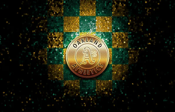 Wallpaper, sport, logo, baseball, glitter, checkered, MLB, Oakland Athletics