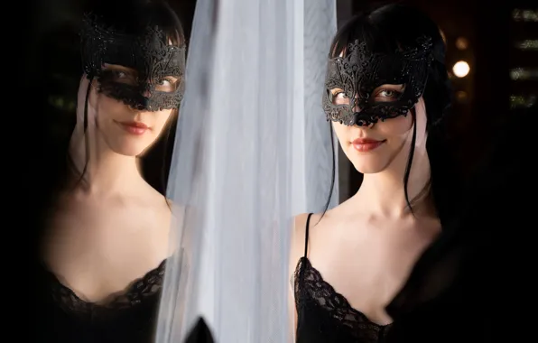 Model, awesome, sexy woman, mask, red lips, photoshoot, posing, hot babe