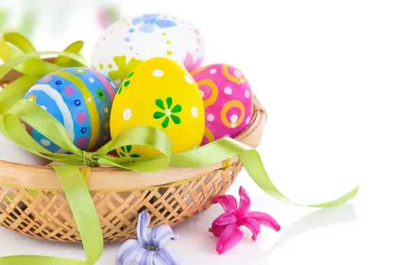 Картинка праздник, корзина, яйца, пасха, бантик, Easter, egg