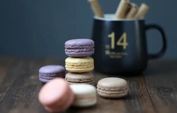 Картинка кружка, крем, выпечка, macaron, миндальное печенье