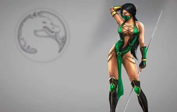 Girl, fighter, Mortal Kombat, brunette, mask, video games, Jade, charliehgl
