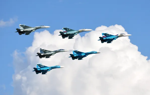 Картинка небо, истребители, полёт, Су-27