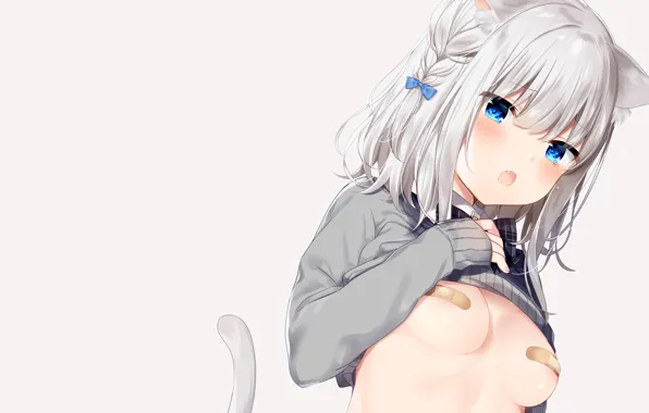 Girl, sexy, boobs, animal ears, anime, blue eyes, beautiful, short hair