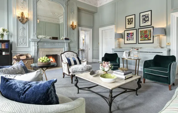 Дизайн, стиль, интерьер, камин, библиотека, гостиная, RFH, Crombie living room