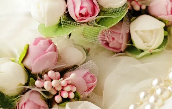 Картинка цветы, розы, букет, нежные, white, бутоны, pink, bouquet