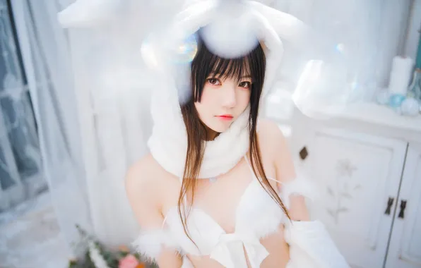 Beautiful, Asian, Model, Woman, Cute, Pretty, Window, Hood
