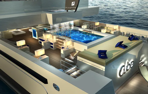 Pool, luxury, exterior, spaces aboard, yacht CUBE