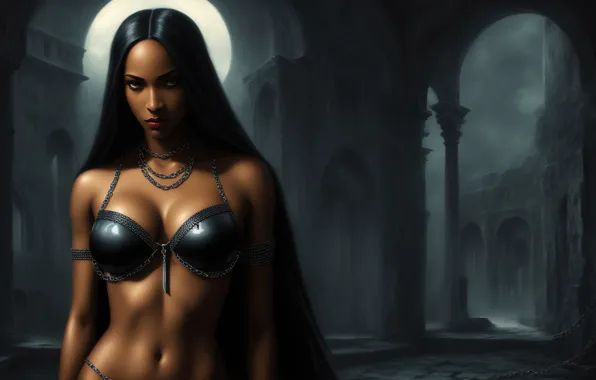 Girl, fantasy, black, art, digital art, fantasy art, Painting, fantasy girl