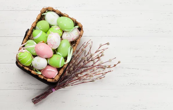 Картинка яйца, весна, colorful, Пасха, happy, wood, верба, spring