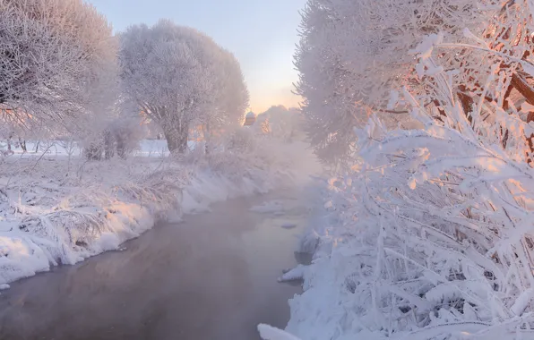 Зима, иней, снег, деревья, Санкт-Петербург, Россия, речка, Муринский парк