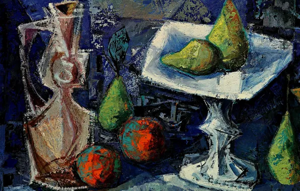 Яблоки, еда, картина, ваза, фрукты, натюрморт, груши