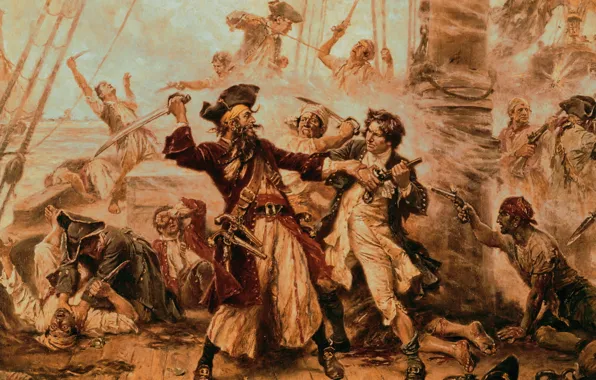 Картинка корабли, Пираты, битва