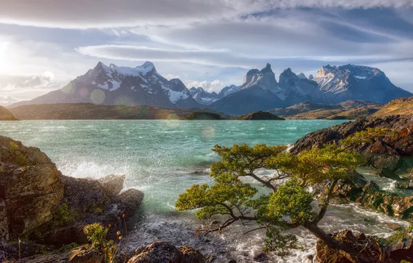 Небо, облака, горы, озеро, Чили, Южная Америка, Patagonia, Патагония