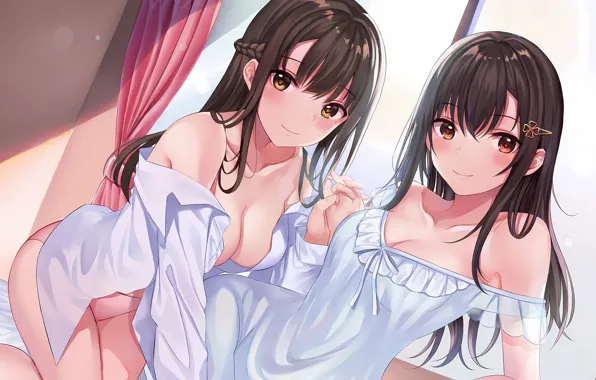 Sexy, lingerie, pantsu, cleavage, panties, long hair, dress, girls