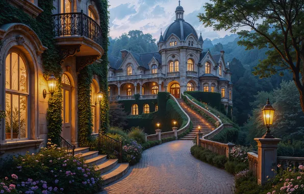 Замок, сказочный, castle, ancient, fairytale, gloomy, enchanted