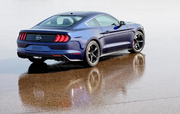 Mustang, Ford, вид сзади, 2018, Bullitt, Kona Blue