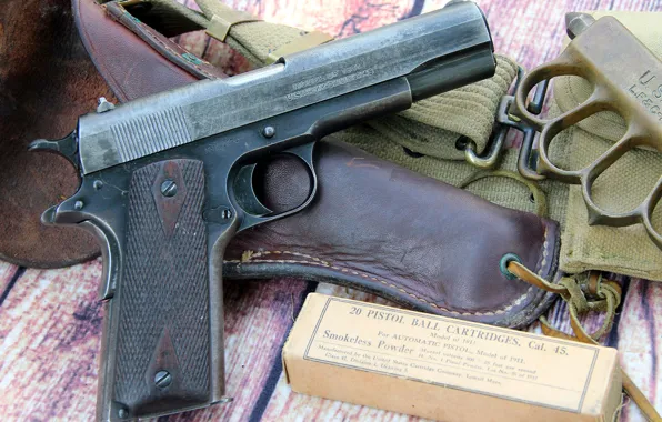 Пистолет, коробка, нож, модели, кобура, M1911, Colt, самозарядный