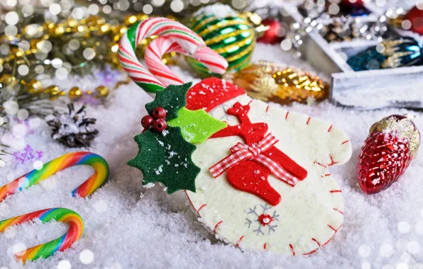 Снег, украшения, шары, Новый Год, Рождество, Christmas, Xmas, cookies