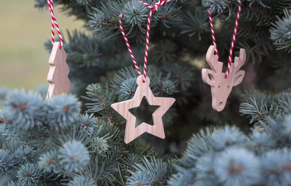 Праздник, рождество, Новый Год, christmas, Ёлка, New Year, decorations, Деревянные игрушки