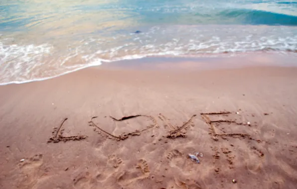 Песок, море, пляж, любовь, сердце, love, beach, sea
