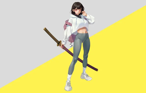 Girl, sword, sexy, anime, babe, tummy, tights, tight