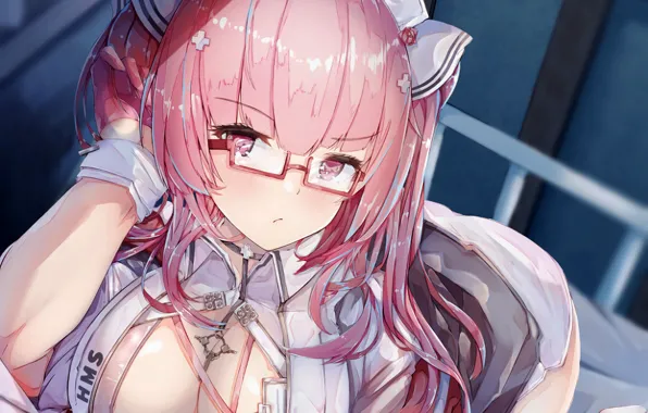 Girl, sexy, cleavage, thighhighs, pink hair, long hair, dress, boobs