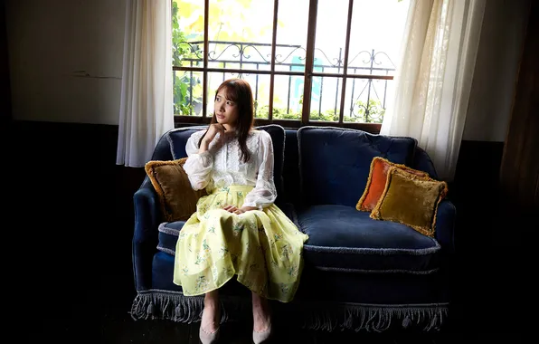 Beautiful, Asian, Model, Woman, Sofa, Pretty, Window, Japanese