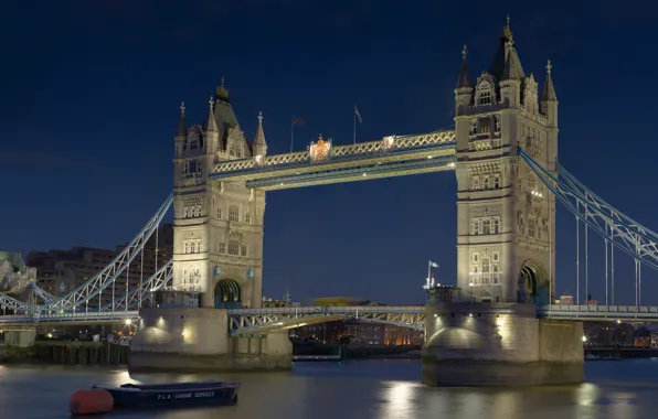 Картинка ночь, река, обои, лодка, Англия, Лондон, Великобритания, Темза