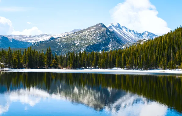 Картинка forest, river, sky, trees, landscape, nature, water, mountains