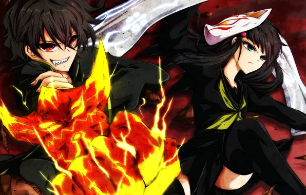 Аниме, арт, пара, двое, Sousei no Onmyouji, Бенио, Две звезды Онмёджи, Рокудо