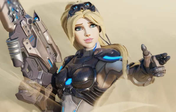 Девушка, солдат, блондинка, starcraft, ружье, terra nova
