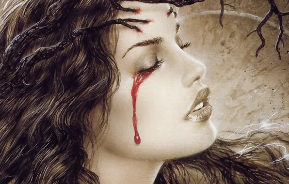 Картинка девушка, лицо, кровь, слеза
