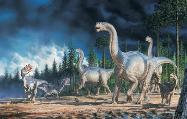 Картинка Картина, Art, Landscape, Dinosaurs, Динозавры