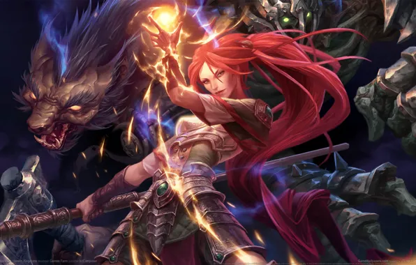 Девушка, оружие, магия, волк, молот, game wallpapers, Shadows: Heretic Kingdoms