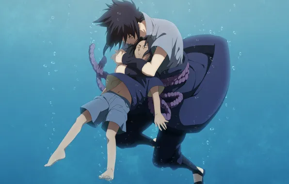 Картинка аниме, мальчик, арт, наруто, парень, naruto, под водой, uchiha sasuke