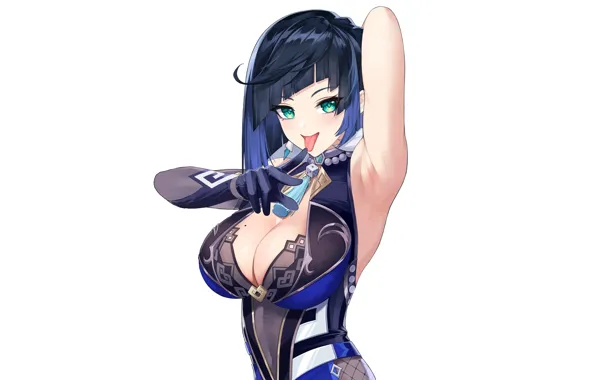 Girl, hot, sexy, boobs, blue, anime, short hair, pretty
