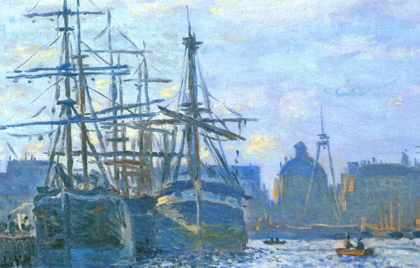 Пейзаж, город, картина, порт, клод моне