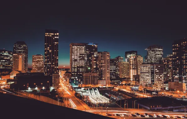 City, windows, USA, United States, cars, night, houses, traffic