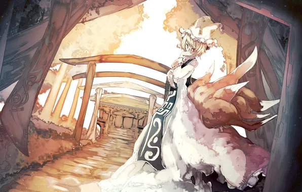 Девушка, ушки, Touhou, хвосты, Тохо, Тоухоу