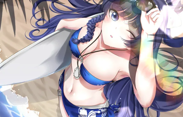 Girl, sexy, beach, Anime, sea, ocean, boobs, pretty