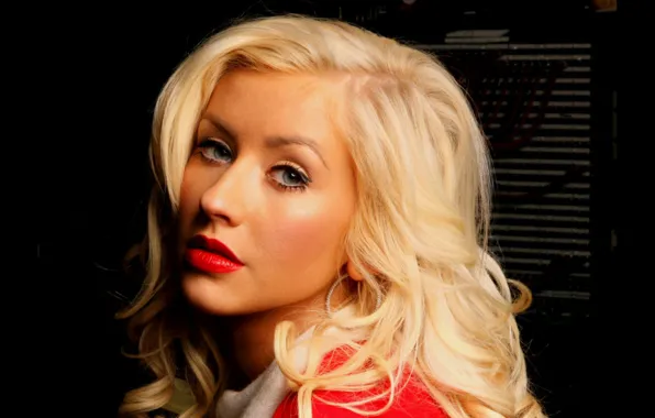 Взгляд, модель, помада, блондинка, губы, Christina Aguilera