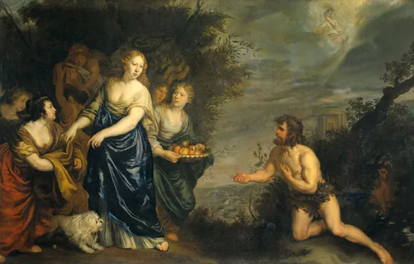 Масло, картина, холст, мифология, Одиссей и Навсикая, Иоахим фон Зандрарт
