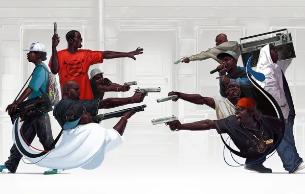 Картинка пистолет, оружие, рэп, gangsta, rap, hip hop, boombox, Michal Lisowski