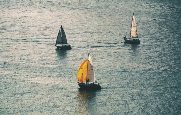 Море, паруса, плавание, вид с высоты, тренинг, спортивные яхты, Sailboats Serenely Sailing, Over Tranquil Waters