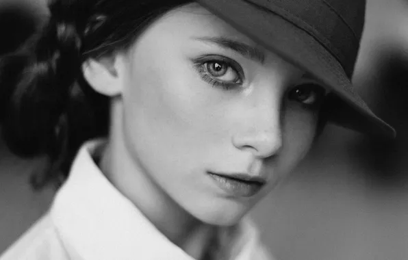 Картинка white, black, hat, woman